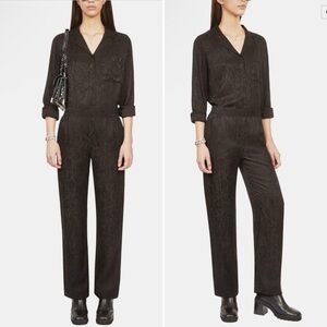 NWT The Kooples Jacquard Satin Snakeskin Black Drawstring Elastic Waist Pants